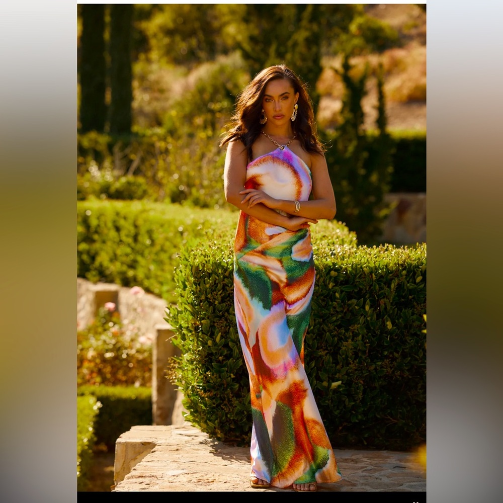 12th Tribe, multicolored open-backed maxi dress